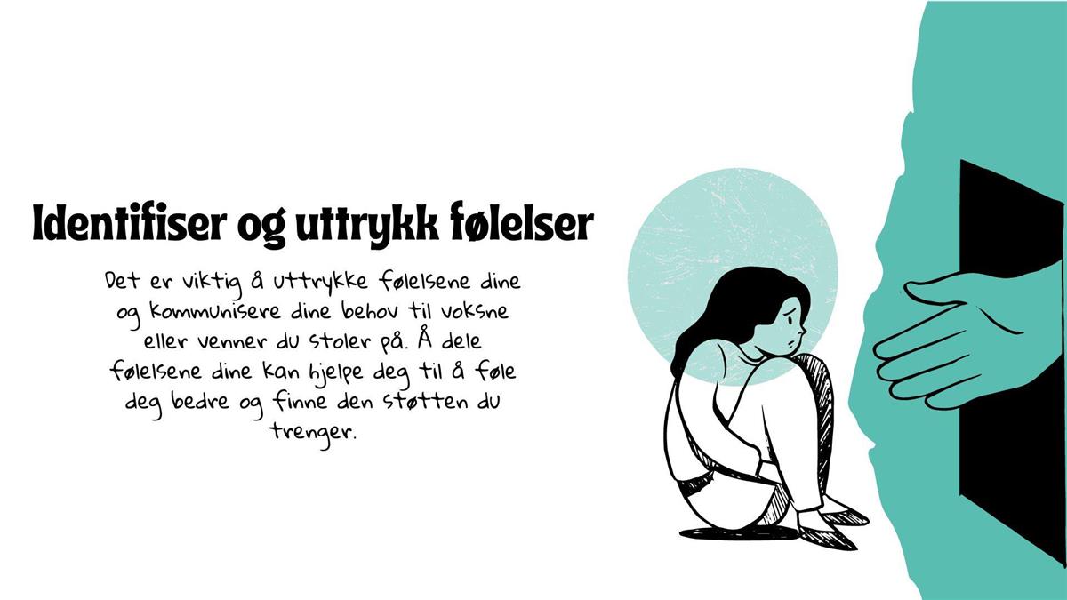 tegneserie figur sitter med knærne inn til brystet. personen har et bekymret uttrykk, tristhet. Mental helse. - Klikk for stort bilde