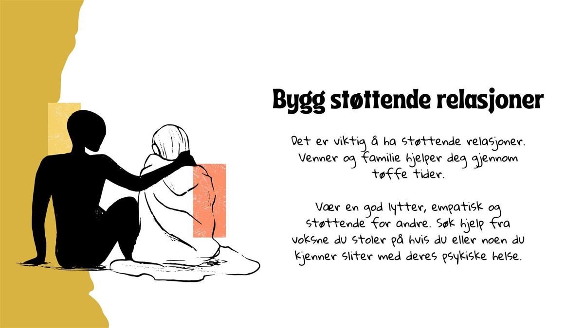 2 tegneserie figurer sitter ved siden av hverandre, den ene figuren sitter med et teppe over skuldrene mens den andre figuren er farget helt svart og har armen sin rundt den andre figuren mens de sitter ved siden av hverandre. - Klikk for stort bilde