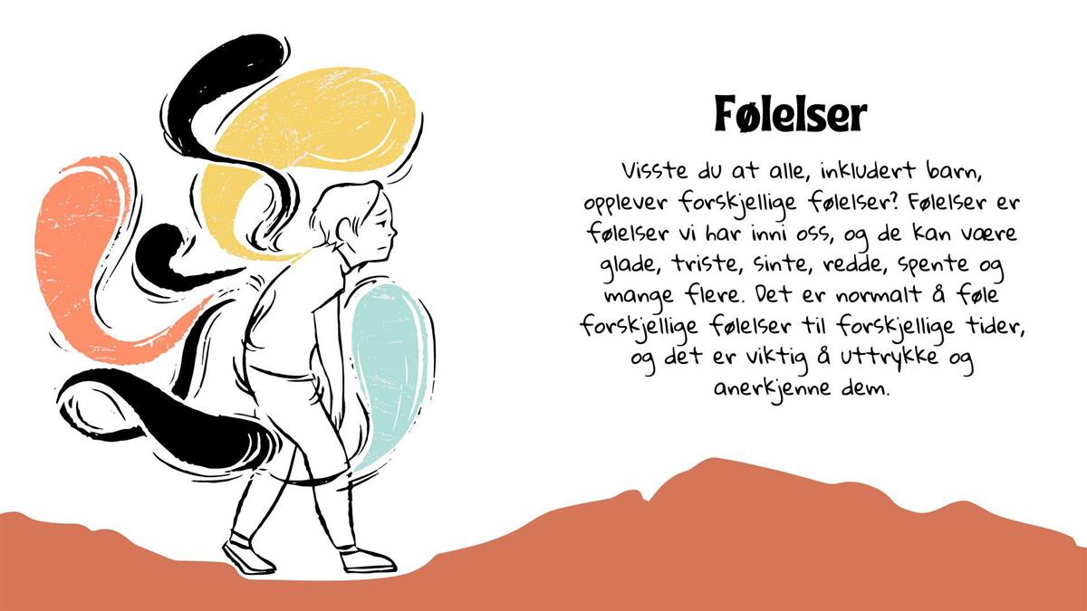 tegneserie figur med ulike fargede bobler som svever rundt personen, mental helse, følelser - Klikk for stort bilde