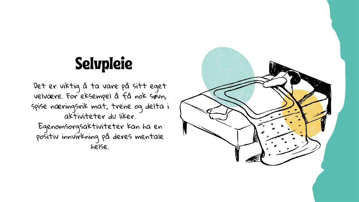 tegneserie figur ligger på en seng med ryggen mot oss. Et stort plaster brukt som en dyne for å dekke personen. Mental helse. - Klikk for stort bilde